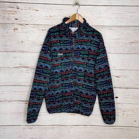 Columbia vintage retro USA made Aztec 1/2 zip pullover fleece jacket
